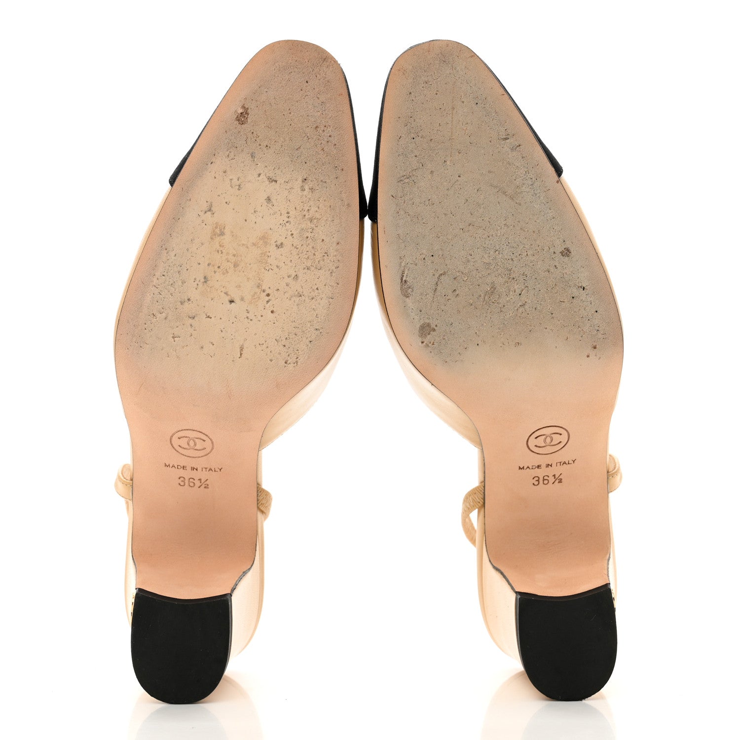 Chanel Lambskin Grosgrain Cap Toe CC Slingback Pumps 36.5 Beige Black 5 of 11