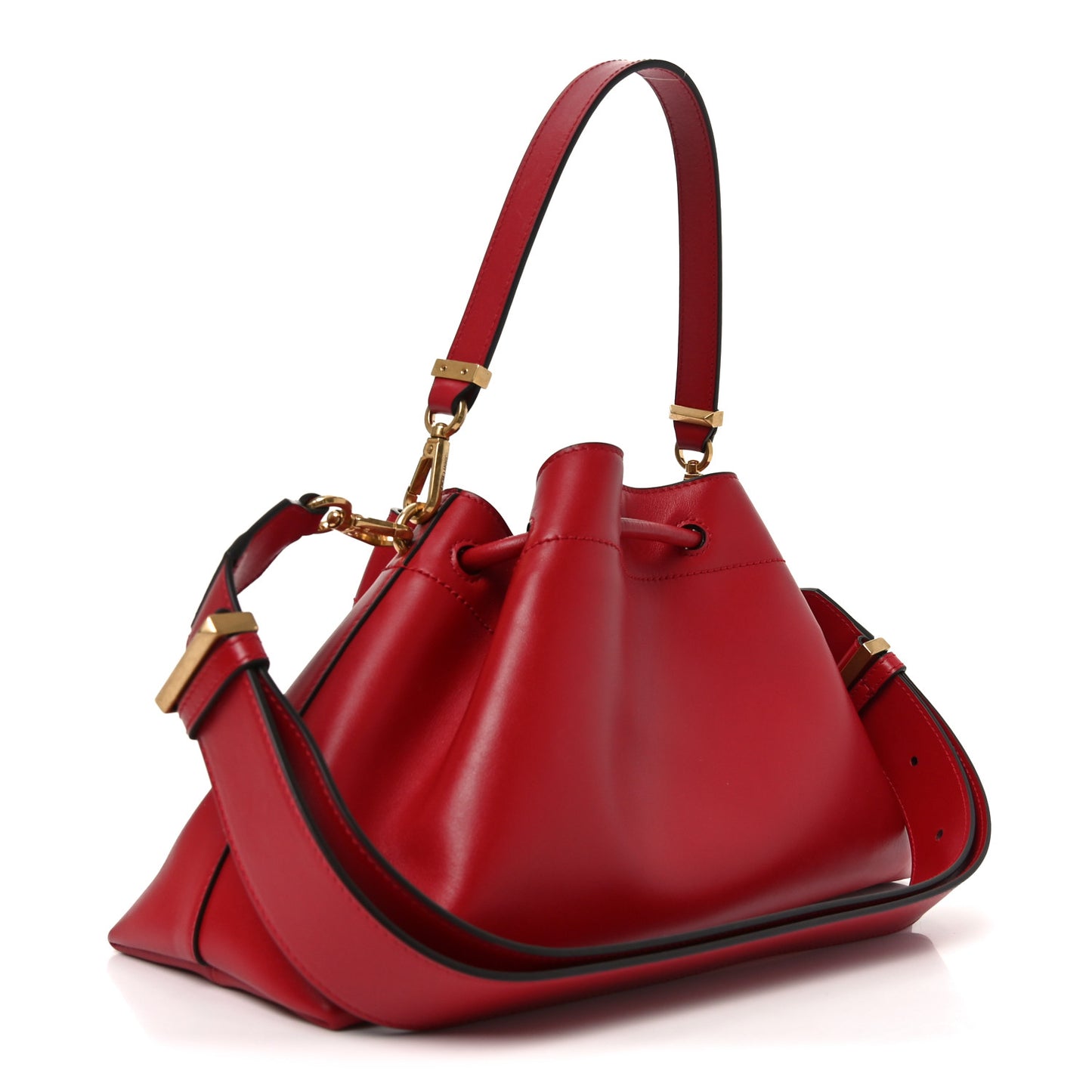 Smooth Shiny Calfskin Cinch M Bucket Bag Ruby Red