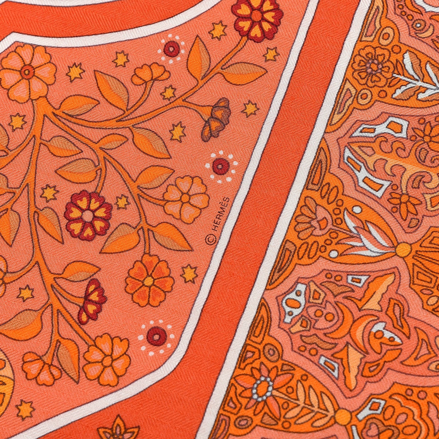 Cashmere Silk Aux Portes du Palais Shawl 140 Capucine Orange Corail