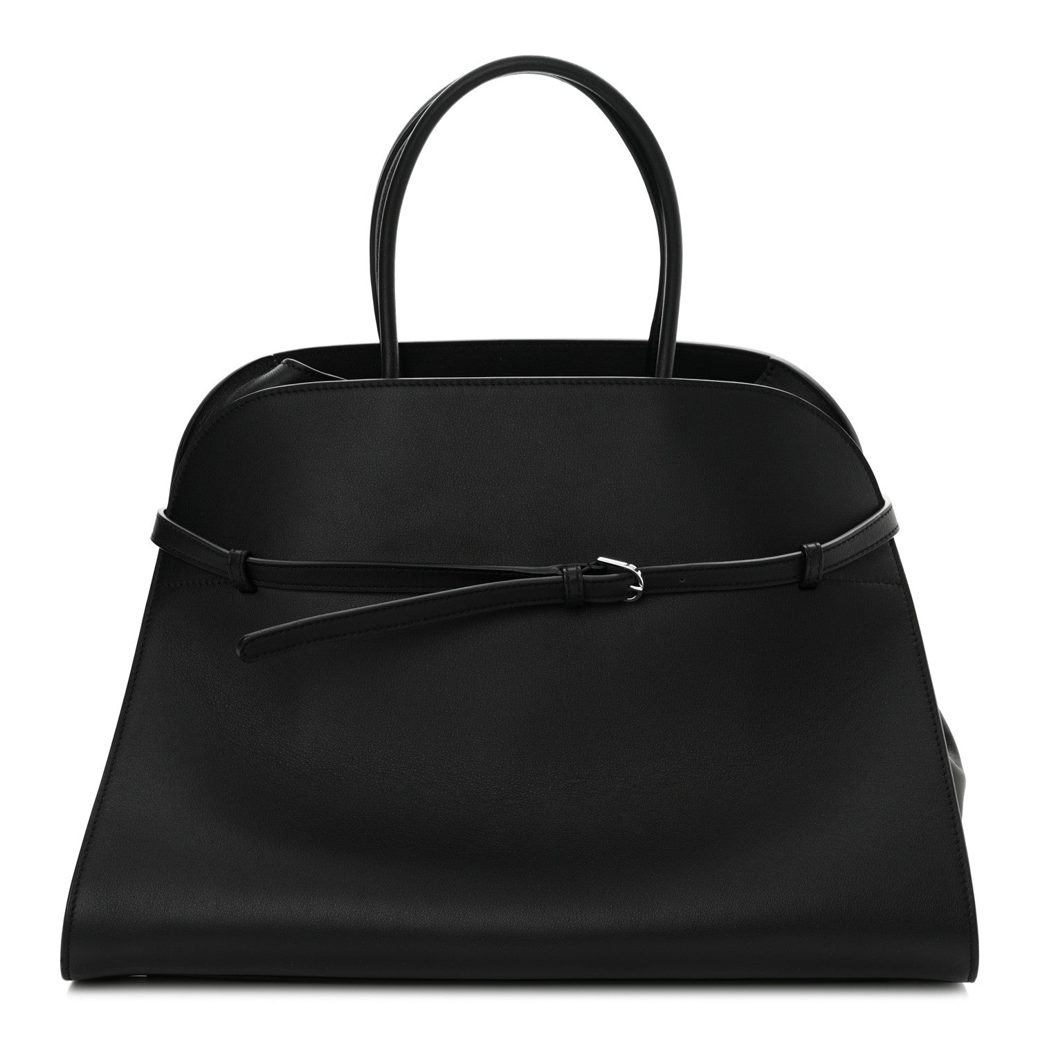 The Row Polished Saddle Calfskin Soft Margaux Belt 15 Black 1 of 12
