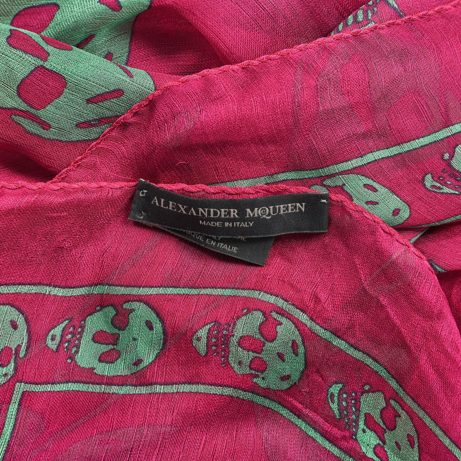 Alexander McQueen Silk Chiffon Skull Scarf Pink Green 3 of 4