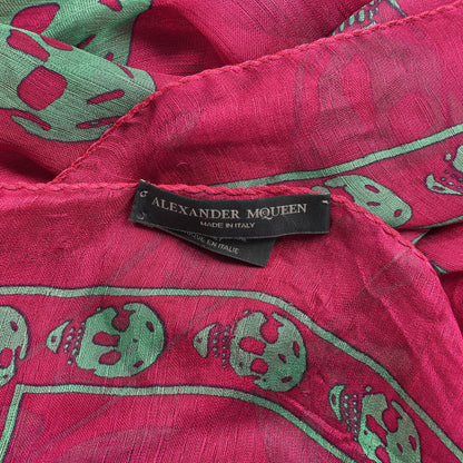 Alexander McQueen Silk Chiffon Skull Scarf Pink Green 3 of 4
