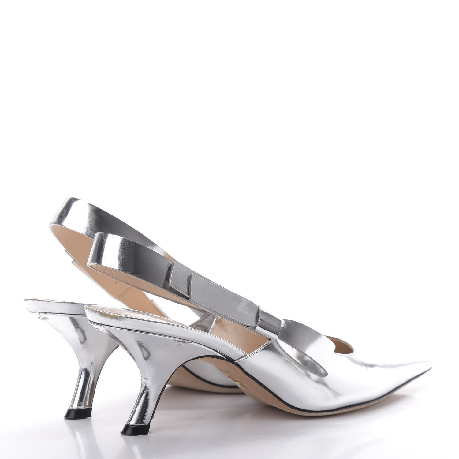 Christian Dior Metallic Calfskin Sweet D Slingback Pumps 40 Silver 4 of 12