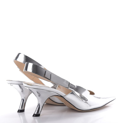 Christian Dior Metallic Calfskin Sweet D Slingback Pumps 40 Silver 4 of 12