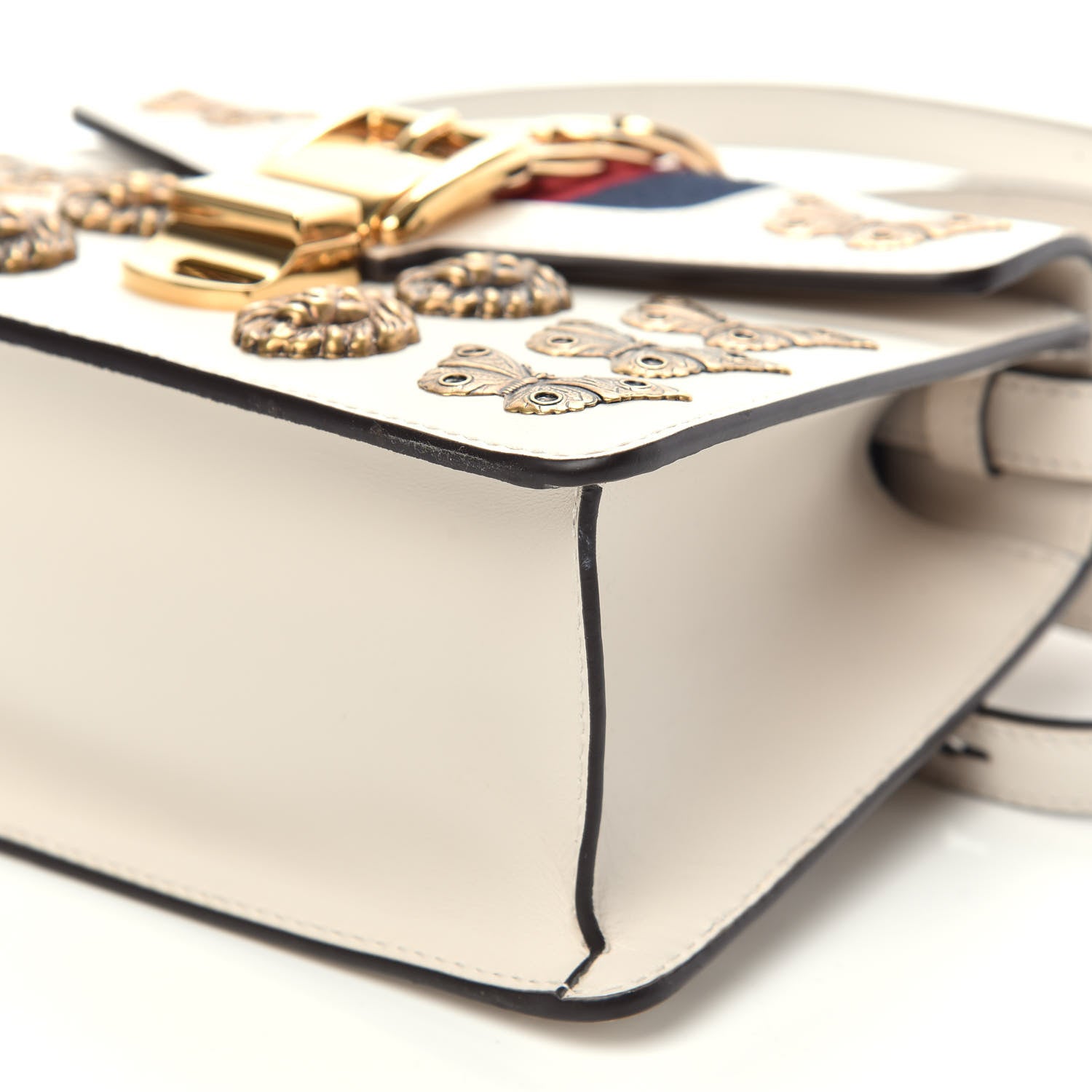Gucci Calfskin Animal Studs Mini Sylvie Top Handle Bag White 9 of 10
