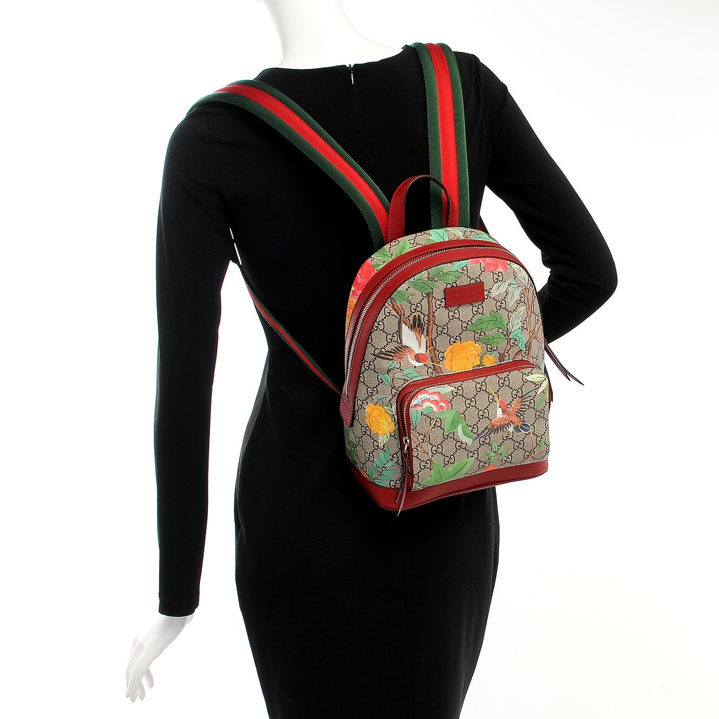 GG Supreme Monogram Tian Web Small Day Backpack Beige Multicolor Red