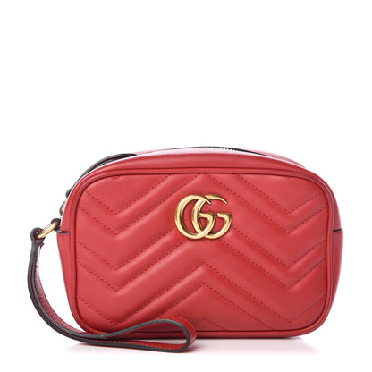 Gucci Calfskin Matelasse Mini GG Marmont Wrist Wallet Hibiscus Red 1 of 7
