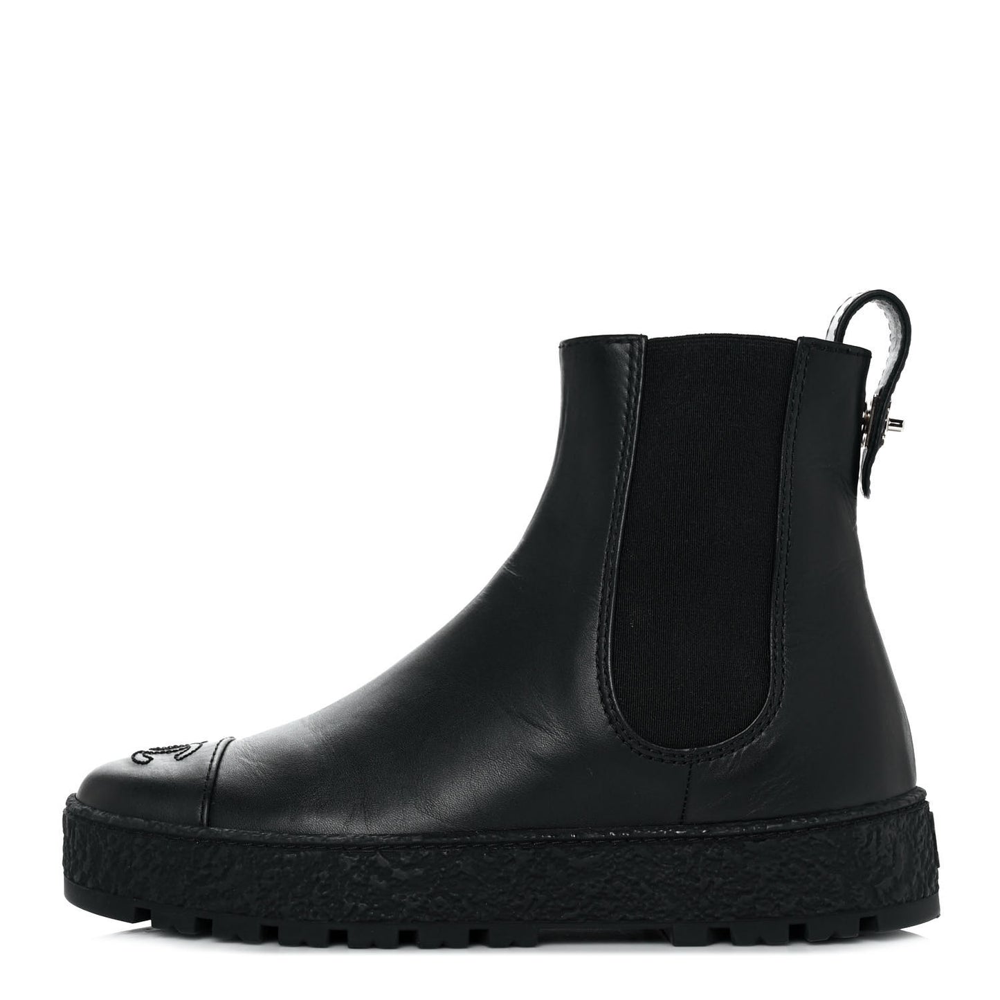 Calfskin Cap Toe CC Ankle Boots 37 Black