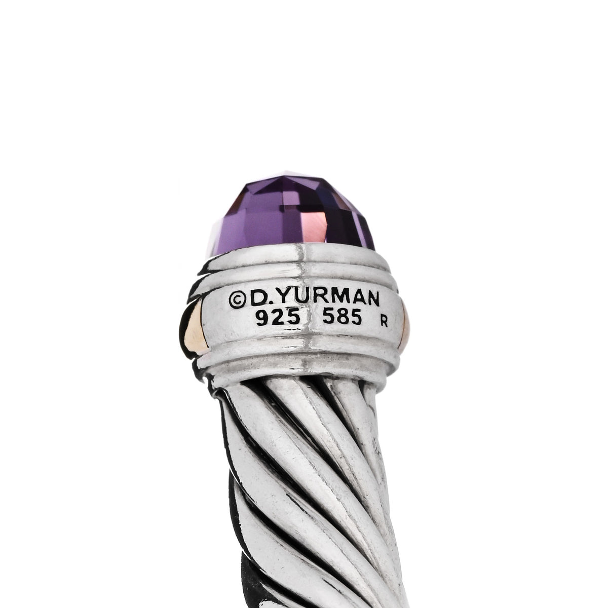 David Yurman Sterling Silver 14K Yellow Gold Amethyst 7mm Cable Classics Bracelet 3 of 3