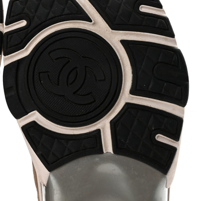 Chanel Nylon Calfskin Suede Womens CC Sneakers 38.5 Brown Green 7 of 9