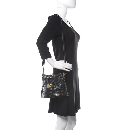 MCM Calfskin Quilted Studded Bucket Bag Black 2 of 10