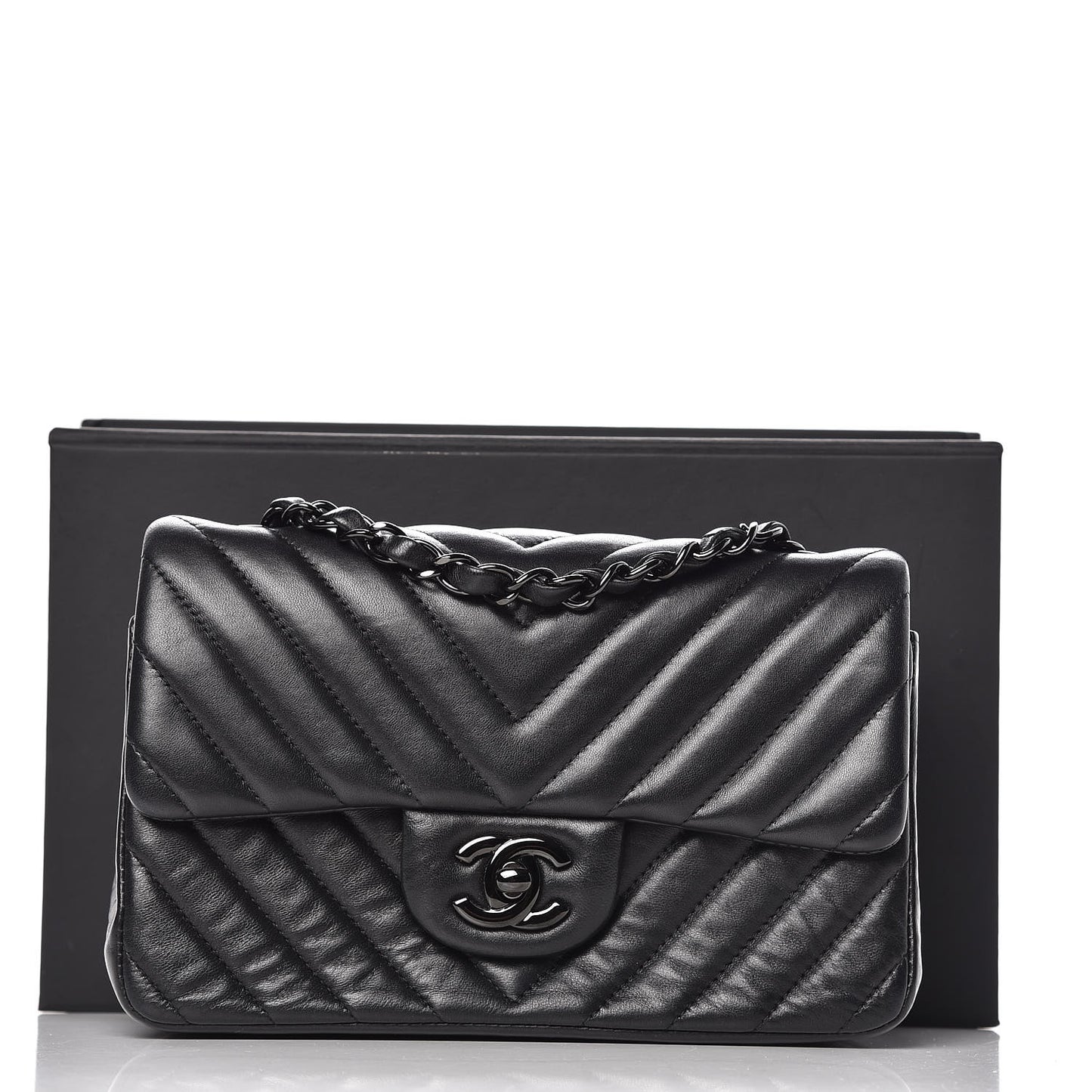 Lambskin Chevron Quilted Mini Rectangular Flap So Black