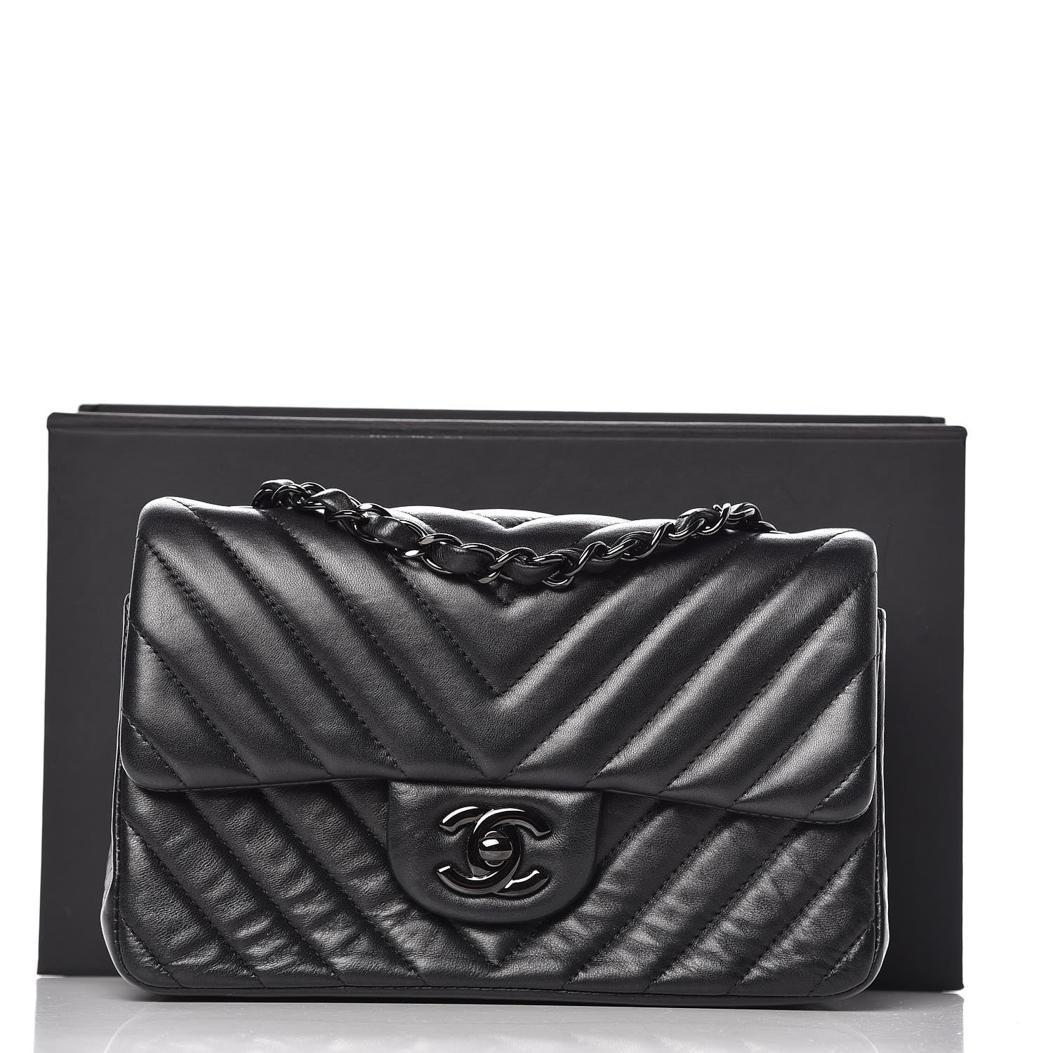 Chanel Lambskin Chevron Quilted Mini Rectangular Flap So Black 9 of 9