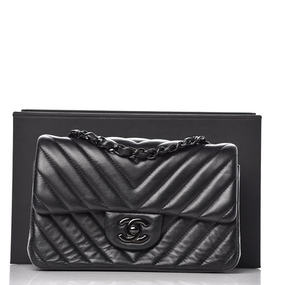 Chanel Lambskin Chevron Quilted Mini Rectangular Flap So Black 9 of 9