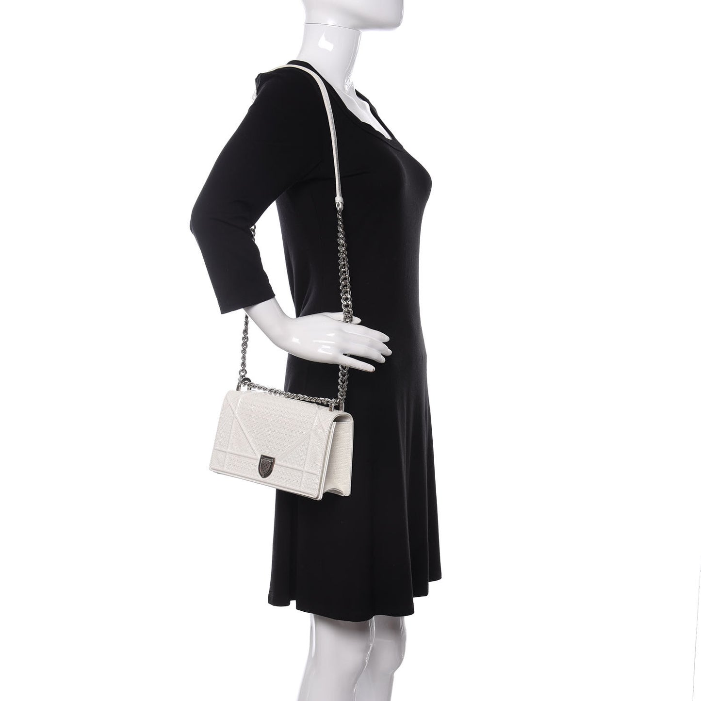 Calfskin Micro-Cannage Small Diorama Flap Bag White