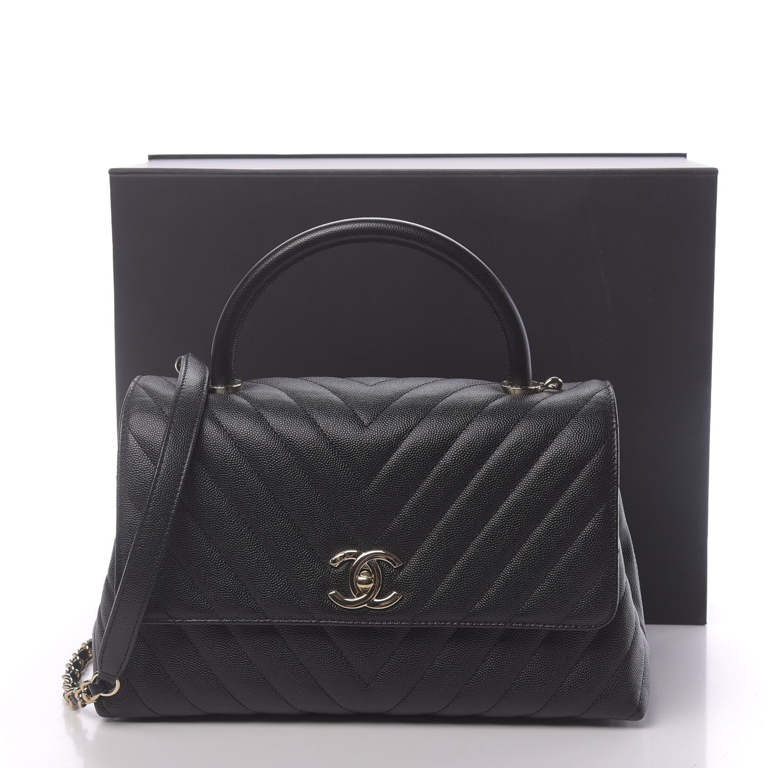 Chanel Caviar Chevron Quilted Small Coco Handle Flap Black 11 of 11