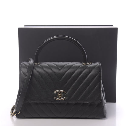 Chanel Caviar Chevron Quilted Small Coco Handle Flap Black 11 of 11