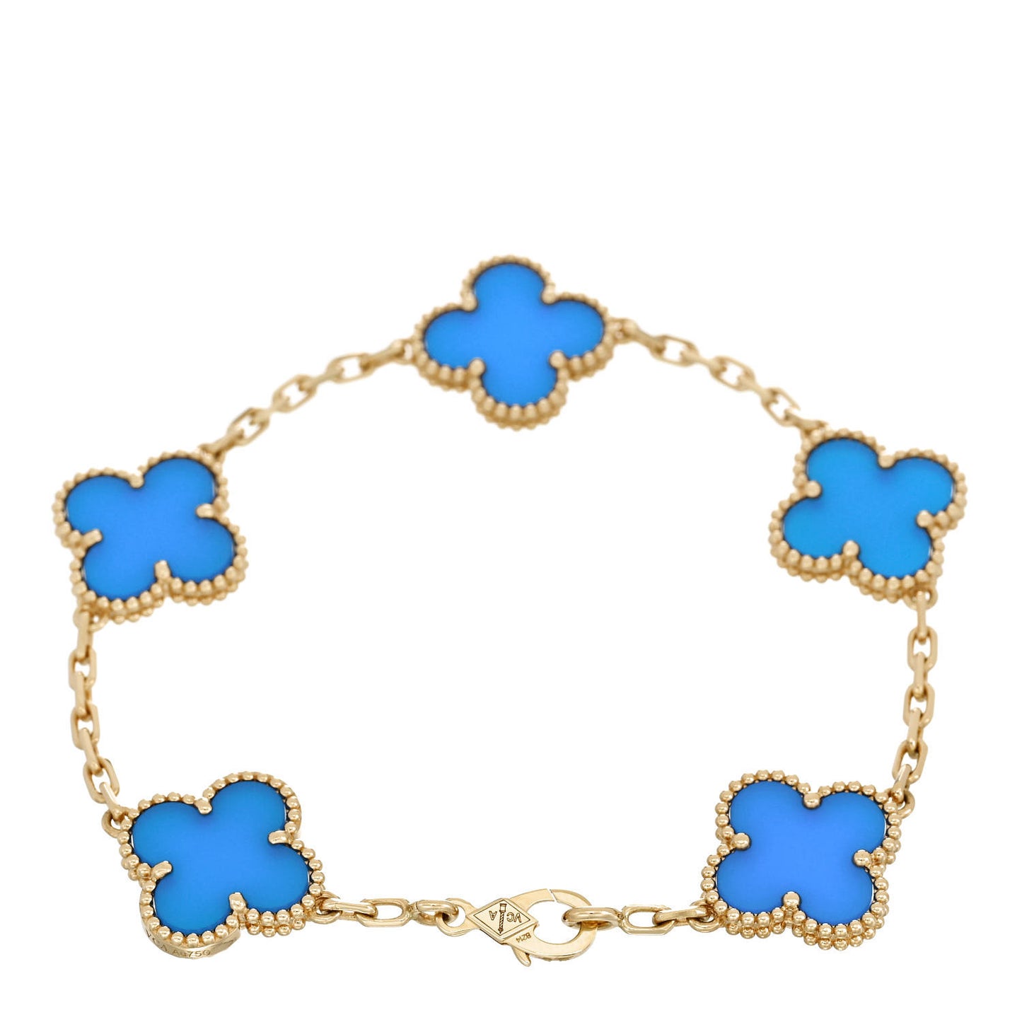 18K Yellow Gold Blue Agate 5 Motifs Vintage Alhambra Bracelet