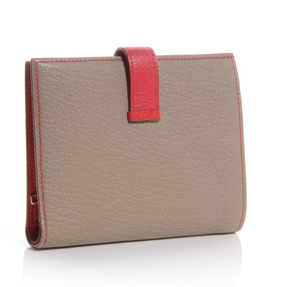 Hermes Chevre Mysore Bi-Color Compact Bearn Wallet Etoupe Bougainvillea 3 of 8