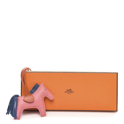 Hermes Milo Lambskin Grigri Rodeo Bag Charm PM Rose Azalee Cornaline Bleu De Malte 4 of 4