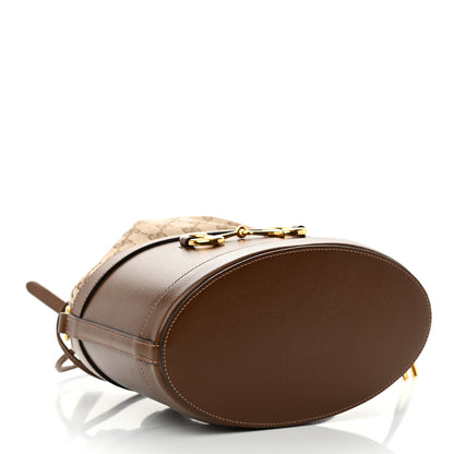 Gucci Monogram Textured Calfskin Horsebit 1955 Drawstring Bucket Bag Beige Brown Sugar 4 of 12