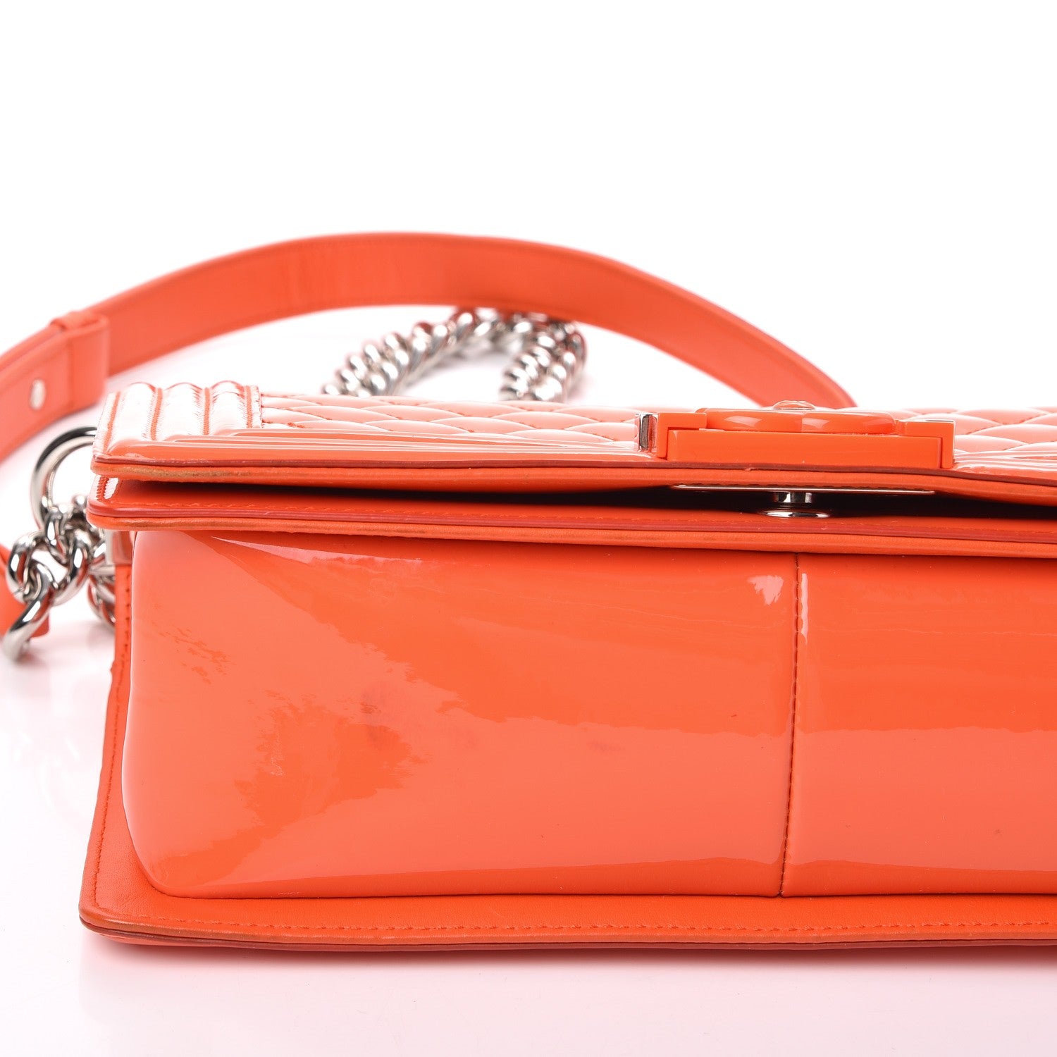 Chanel Patent Quilted Medium Plexiglass Boy Flap Orange 7 of 16