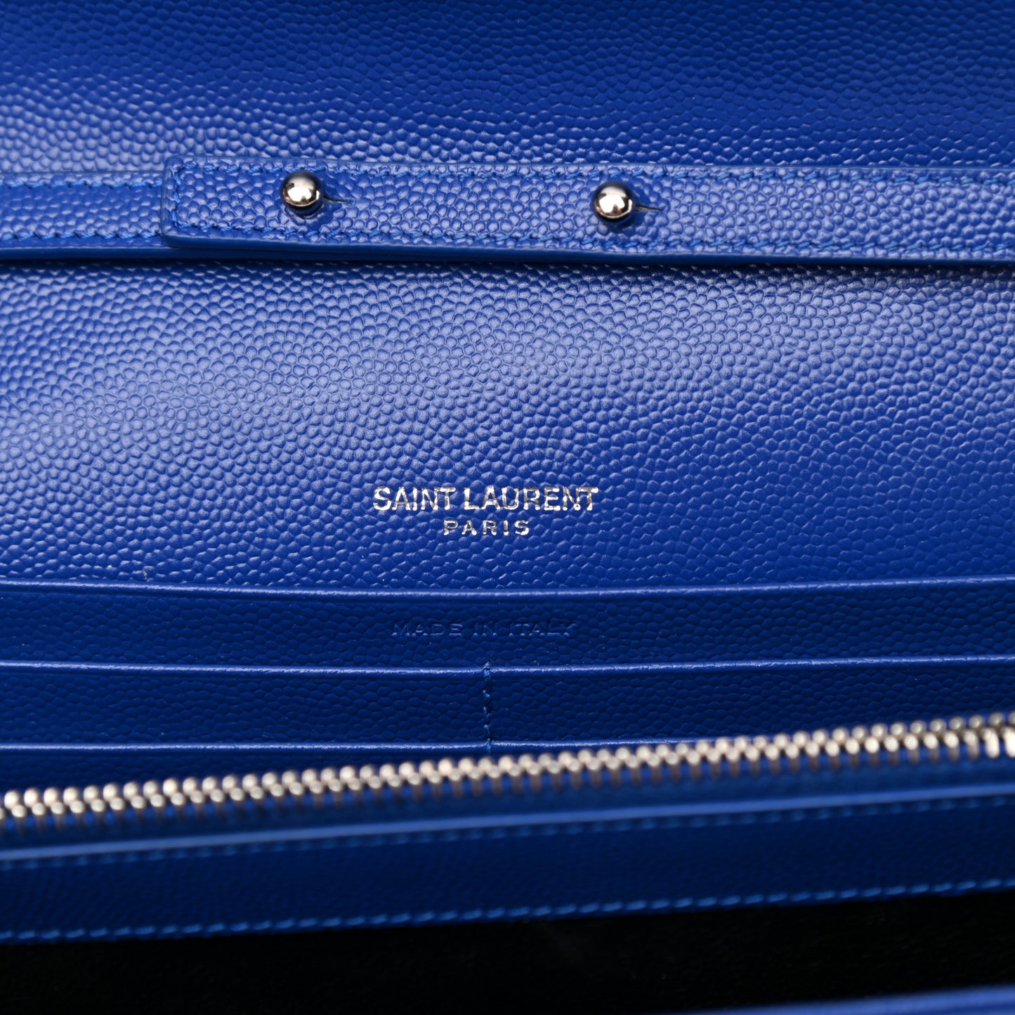 Grain De Poudre Matelasse Chevron Monogram Chain Wallet Blue Majorelle