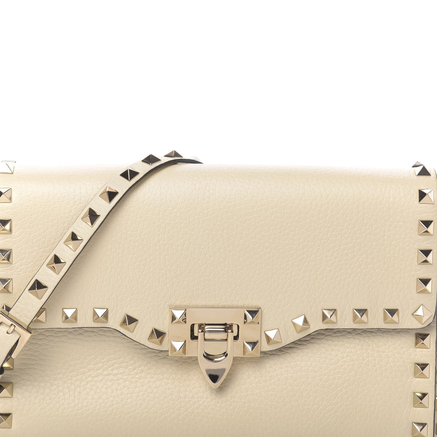 Pebbled Calfskin Medium Rockstud Flip Lock Crossbody Bag Light Ivory