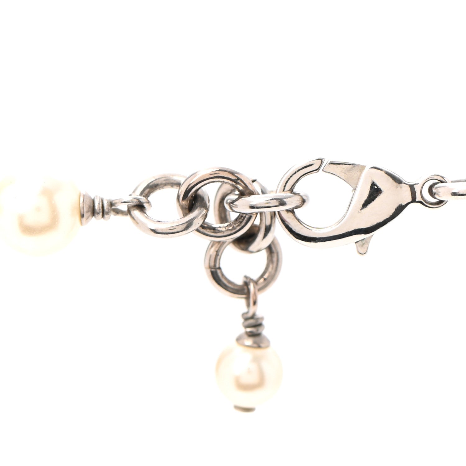 Chanel Graduated Pearl Crystal CC Long Necklace Silver 5 of 7