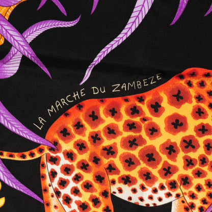 Hermes Silk La Marche Du Zambeze Scarf 90 Nero Corail Vert 3 of 7