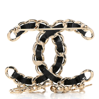Chanel Lambskin Crystal Chain CC Charms Brooch Black Gold 3 of 7