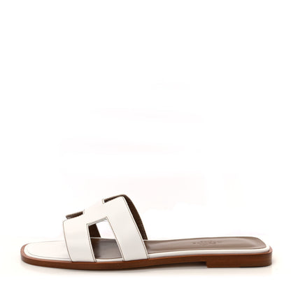 Hermes Box Calfskin Oran Sandals 38 White 1 of 11