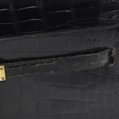 Hermes Shiny Porosus Crocodile Kelly Sellier 32 Black 44 of 50