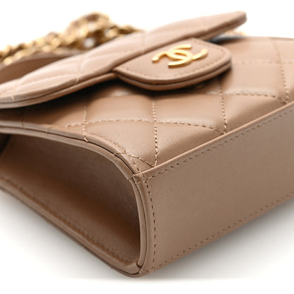 Chanel Lambskin Quilted Top Handle Flap Clutch With Chain Beige 10 of 12