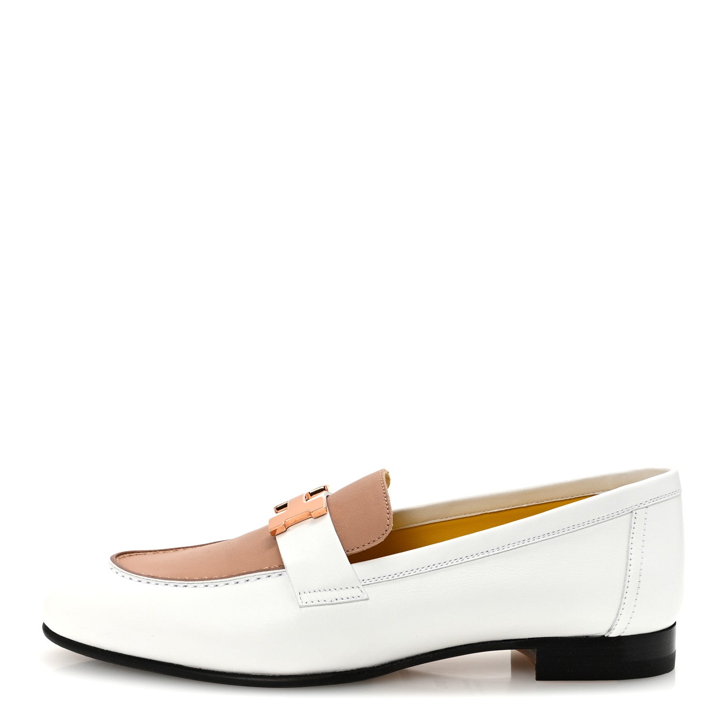 Hermes Calfskin Womens Paris Loafers 37.5 White Bois De Santal 1 of 10