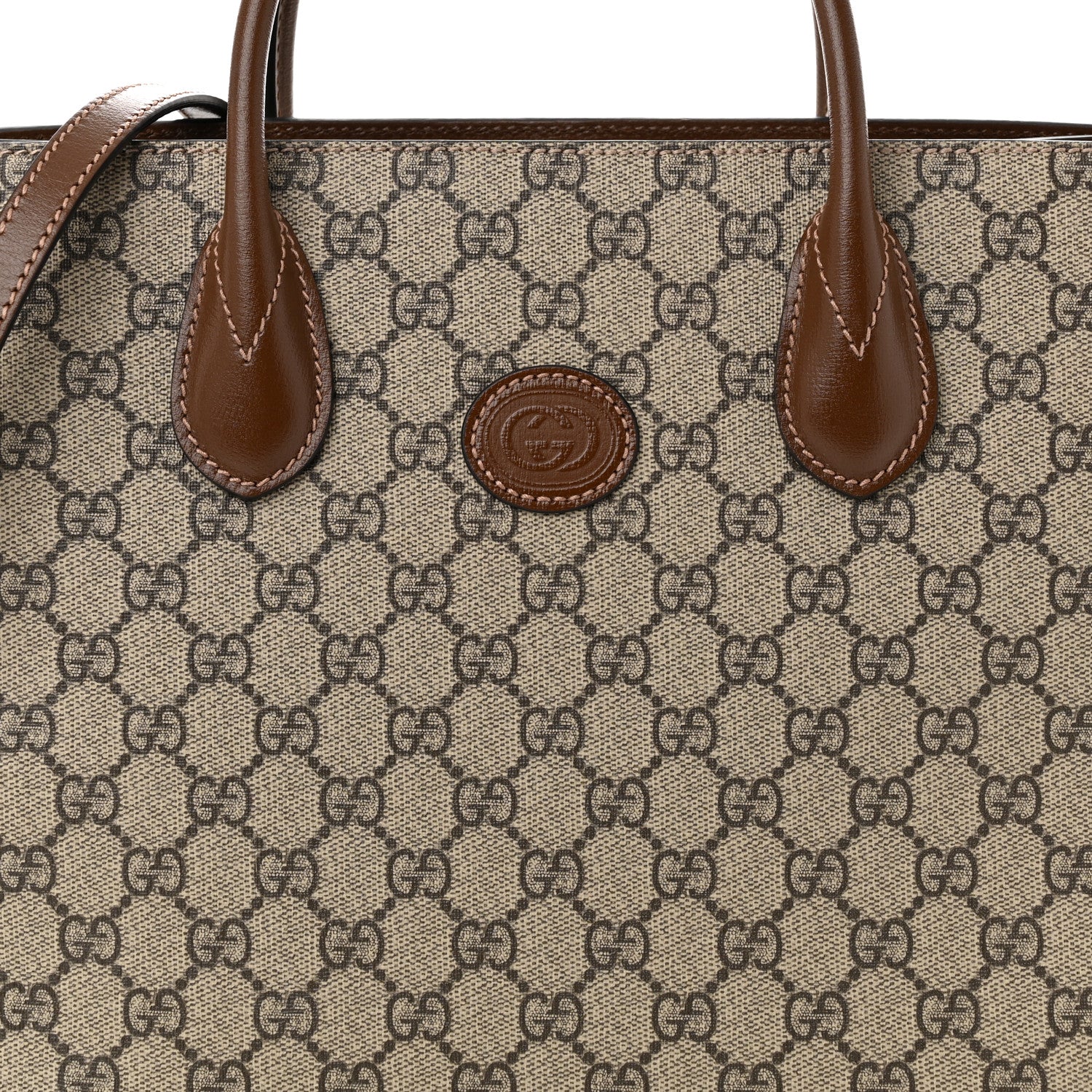 Gucci GG Supreme Monogram Azalea Calfskin Small Retro Interlocking G Tote Bag Beige Ebony Brown Sugar 8 of 11