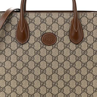 Gucci GG Supreme Monogram Azalea Calfskin Small Retro Interlocking G Tote Bag Beige Ebony Brown Sugar 8 of 11
