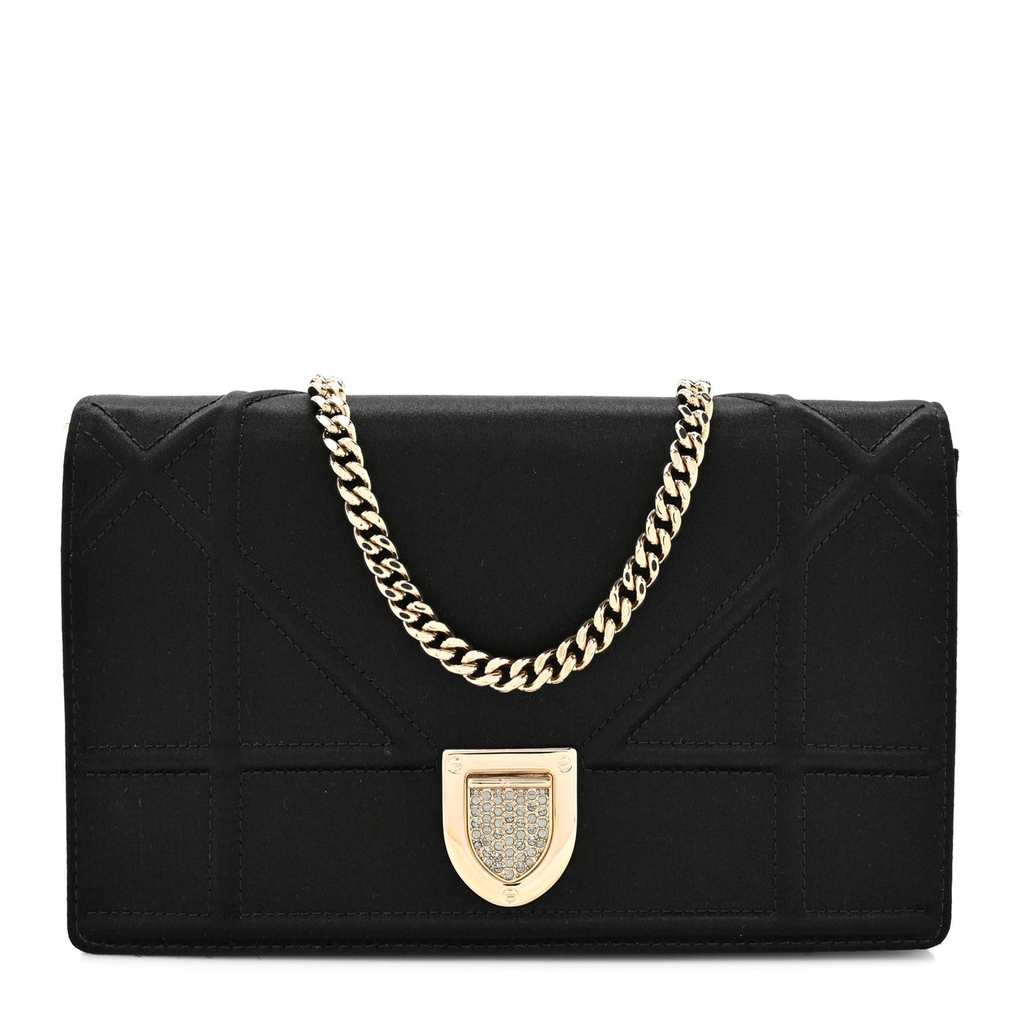 Satin Diorama Wallet on Chain Pouch Black