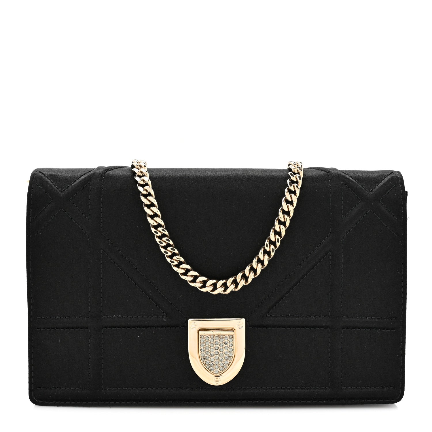 Christian Dior Satin Diorama Wallet on Chain Pouch Black 1 of 10