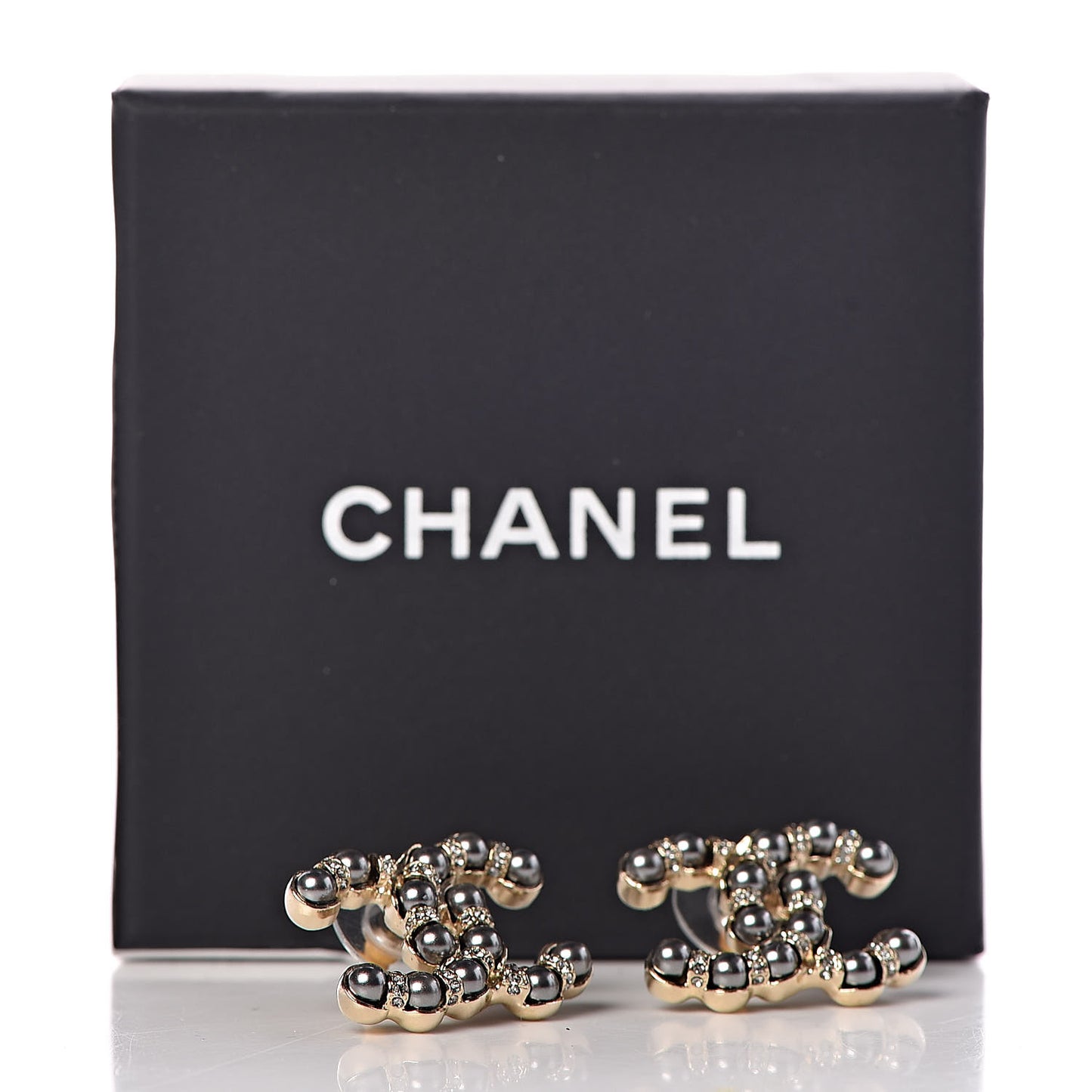 Crystal Bead CC Earrings Gold Dark Grey