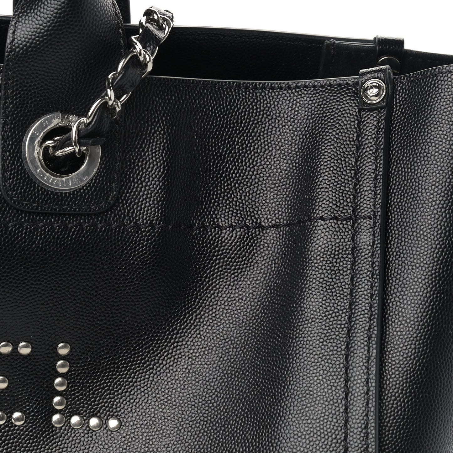 Caviar Medium Studded Deauville Tote Black