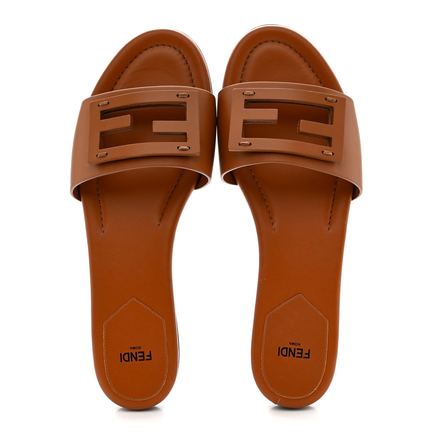 Vitello Cuoio Baguette Flat Slide Sandals 39 Brown
