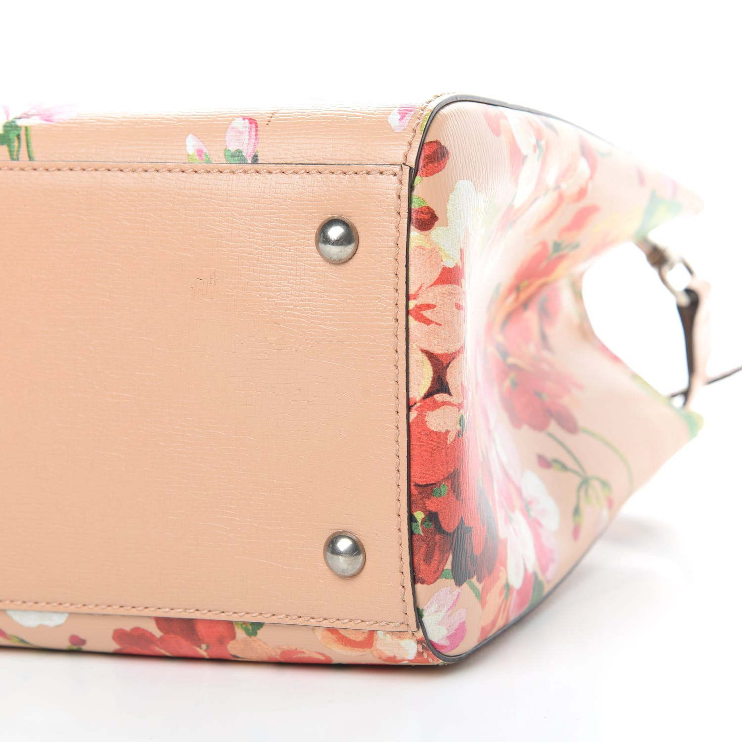 Gucci Shangai Calfskin Blooms Print Medium Bamboo Shopper Tote Pink Apricot Multicolor 10 of 12