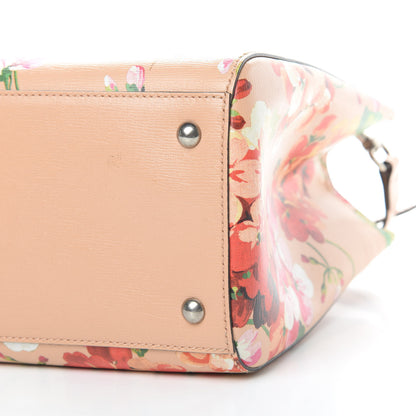 Gucci Shangai Calfskin Blooms Print Medium Bamboo Shopper Tote Pink Apricot Multicolor 10 of 12