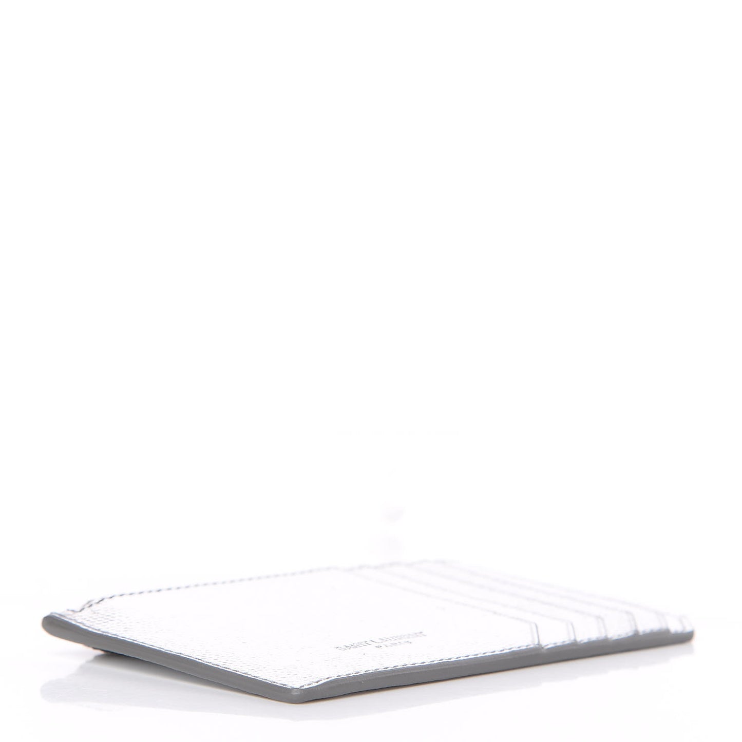 Grained Calfskin 5 Fragments Zip Pouch Card Holder Silver