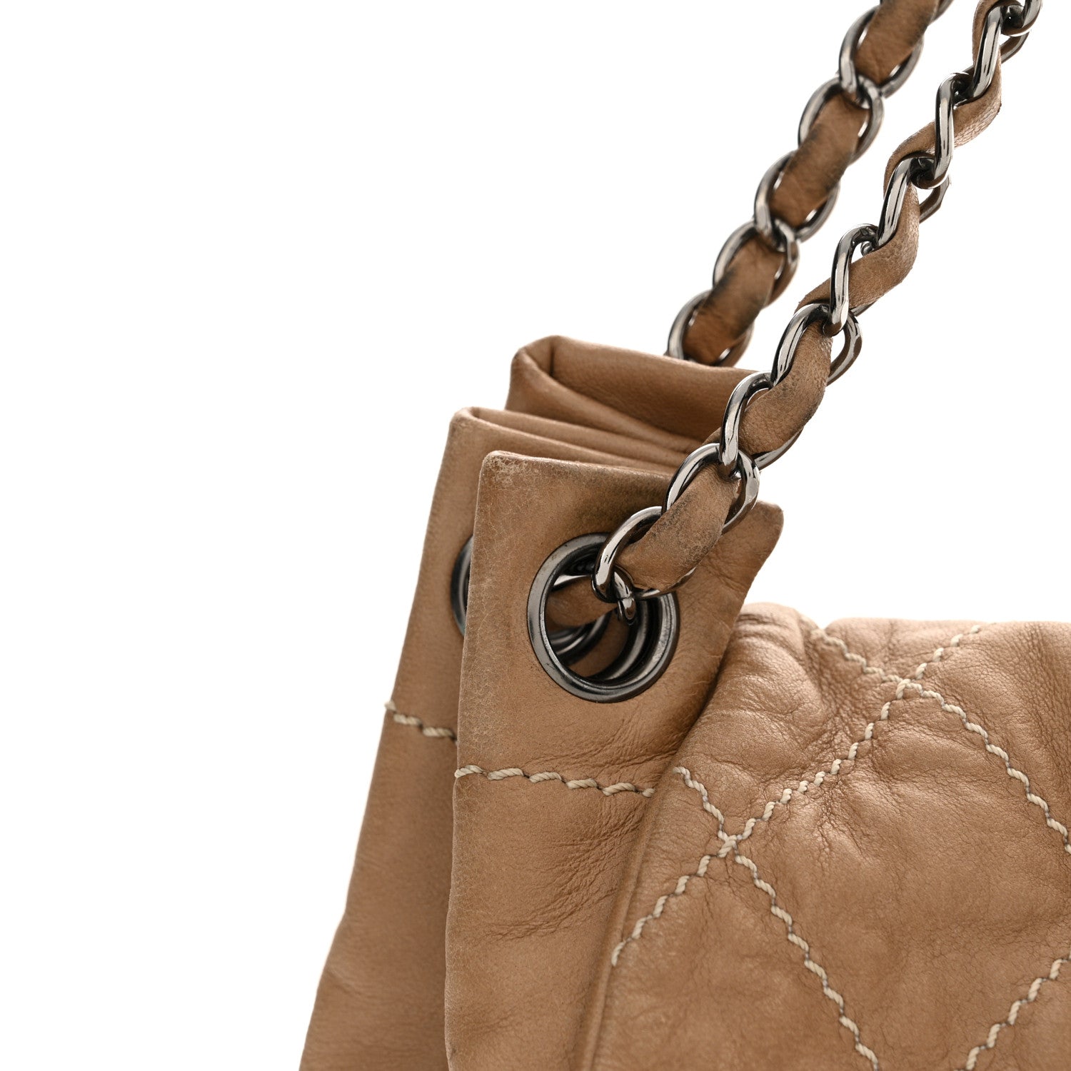 Chanel Lambskin Contrast Stitch Surpique Accordion Flap Beige 16 of 20