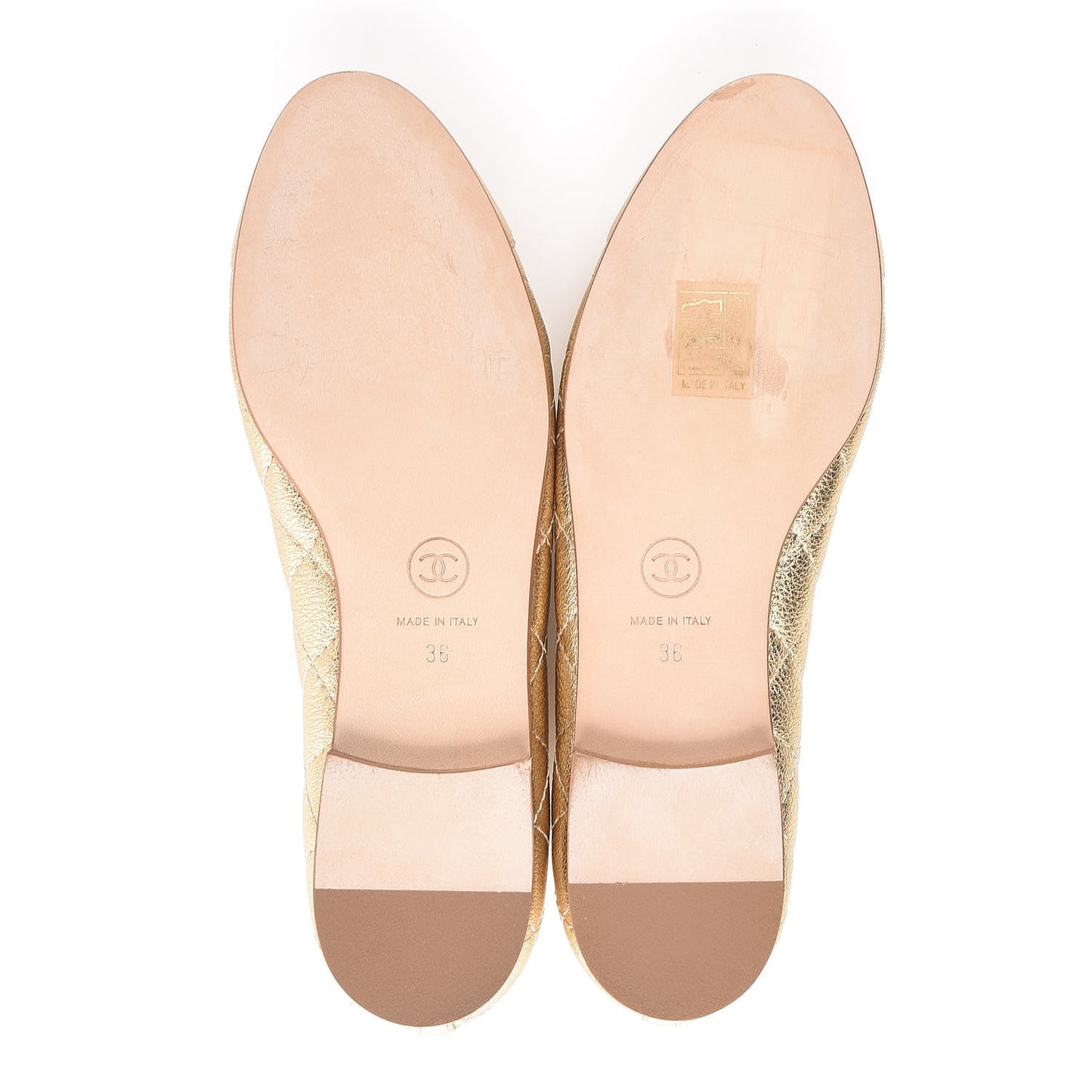 Metallic Lambskin Quilted Cap Toe Ballerina Flats 36 Gold