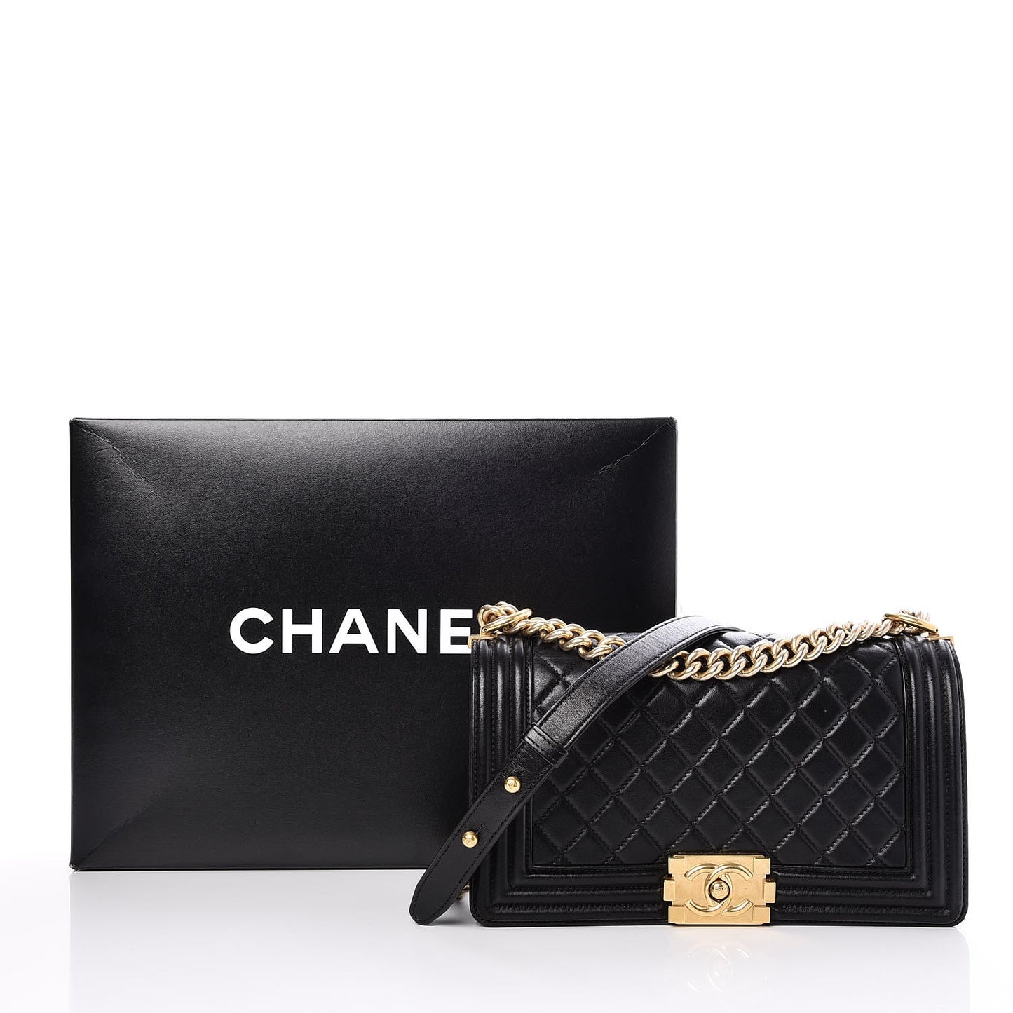 Lambskin Quilted Medium Boy Flap Black
