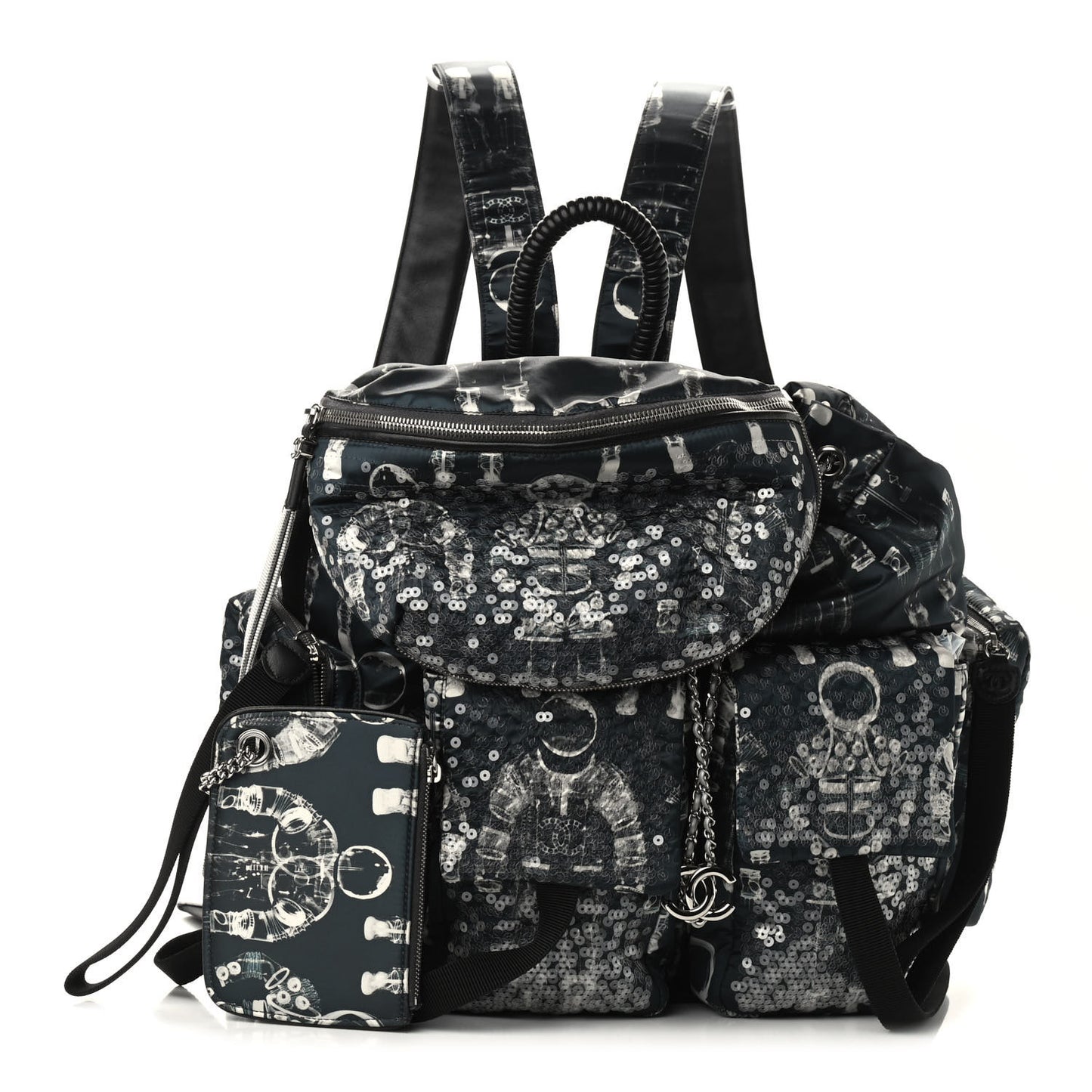 Sequin Nylon Lambskin Astronaut Essentials Backpack Black White