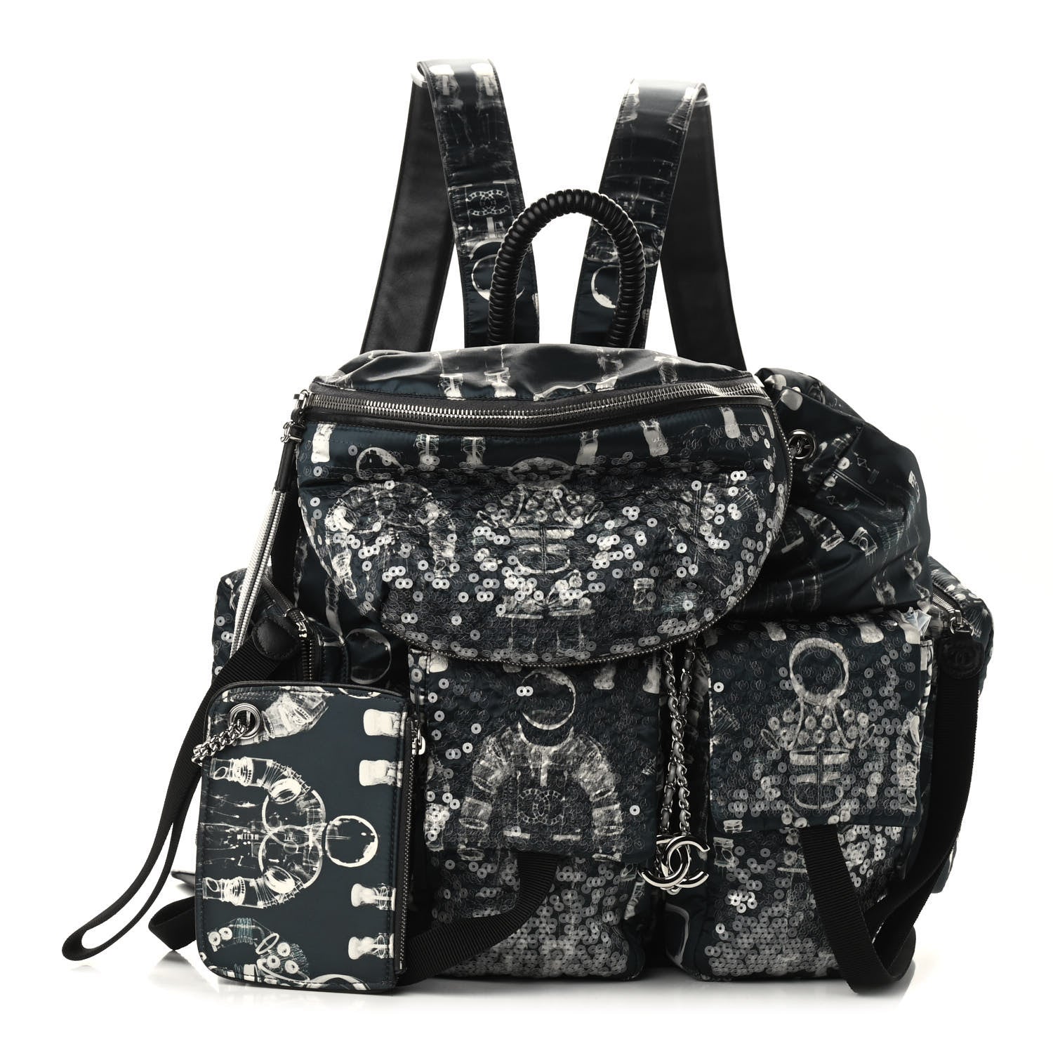 Chanel Sequin Nylon Lambskin Astronaut Essentials Backpack Black White 1 of 9